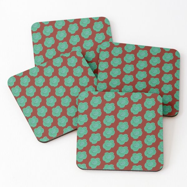Item preview, Retro Green Daisy Pattern on Terracotta Red designed and sold by CaramelCo.