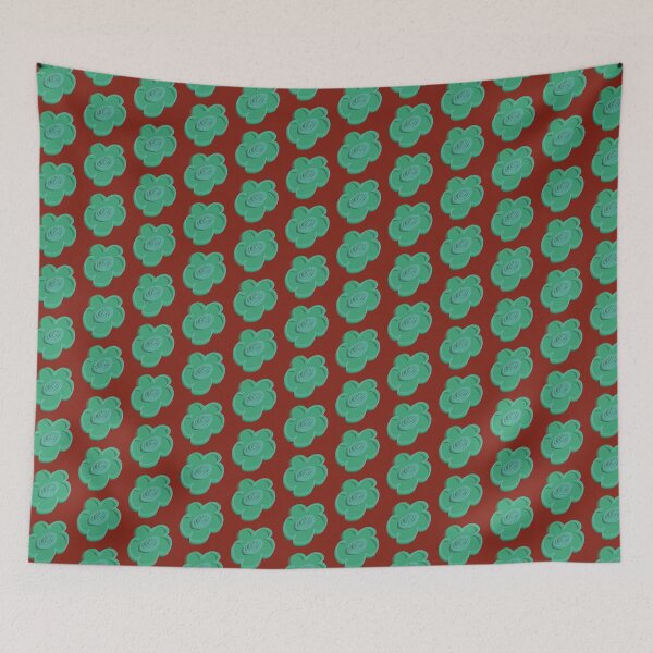 Item preview, Retro Green Daisy Pattern on Terracotta Red designed and sold by CaramelCo.