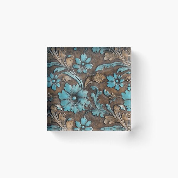 Aperçu de l'œuvre Cuir marron turquoise travaillé créée et vendue par ColorFlowArt.