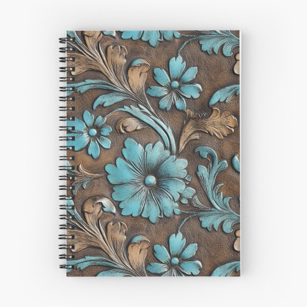 Item preview, Turquoise Brown Tooled Leather  designed and sold by ColorFlowArt.