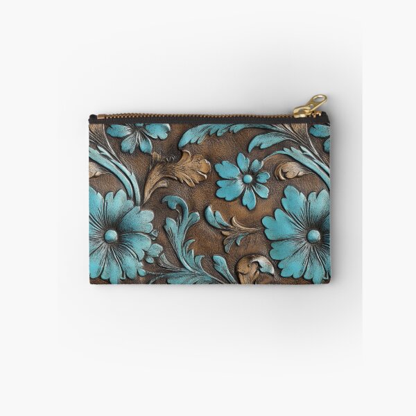 Item preview, Turquoise Brown Tooled Leather  designed and sold by ColorFlowArt.