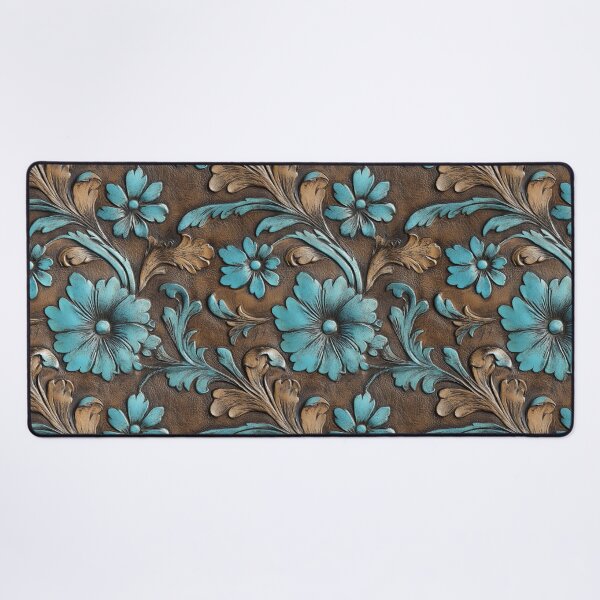 Item preview, Turquoise Brown Tooled Leather  designed and sold by ColorFlowArt.