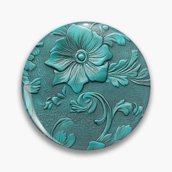 Aperçu de l'œuvre Motif floral turquoise aspect cuir travaillé créée et vendue par ColorFlowArt.