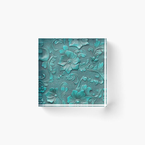 Item preview, Turquoise Tooled Leather Look Floral  designed and sold by ColorFlowArt.