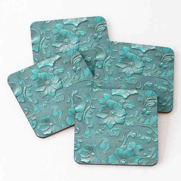 Item preview, Diseño floral con aspecto de cuero repujado turquesa designed and sold by ColorFlowArt.