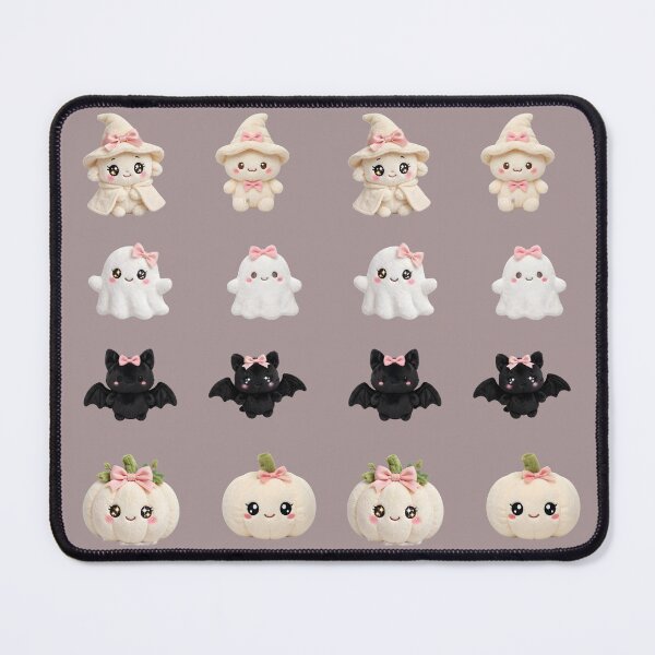 Item preview, Kawaii Halloween Plush Set – Witch, Ghost, Bat and Pumpkin with Pink Ribbons designed and sold by DRAGONFIASCO.
