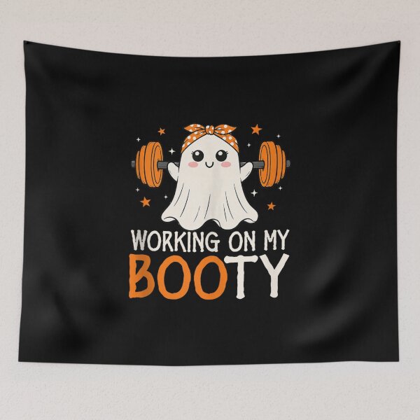 Item preview, Working On My Booty Funny Halloween Gym Ghost designed and sold by Gargamal.