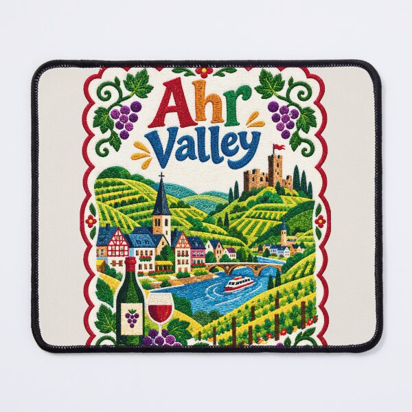 Item preview, Ahr Valley Germany Embroidered Wine Region Folk Art Illustration designed and sold by Witsprings.