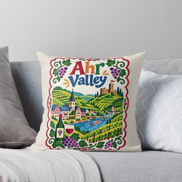 Item preview, Ahr Valley Germany Embroidered Wine Region Folk Art Illustration designed and sold by Witsprings.