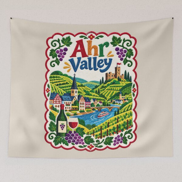 Item preview, Ahr Valley Germany Embroidered Wine Region Folk Art Illustration designed and sold by Witsprings.