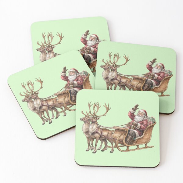 Item preview, Santa Claus riding a classic wooden sleigh, reindeer standing proudly at the fron designed and sold by 123ks.