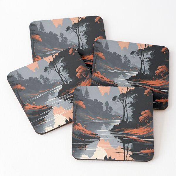 Item preview, Serene Mountain Lake Landscape — Sunset Boat Reflection Vector Art designed and sold by LYAN-STORE.