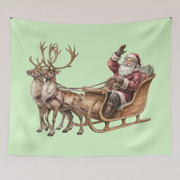Item preview, Santa Claus riding a classic wooden sleigh, reindeer standing proudly at the fron designed and sold by 123ks.