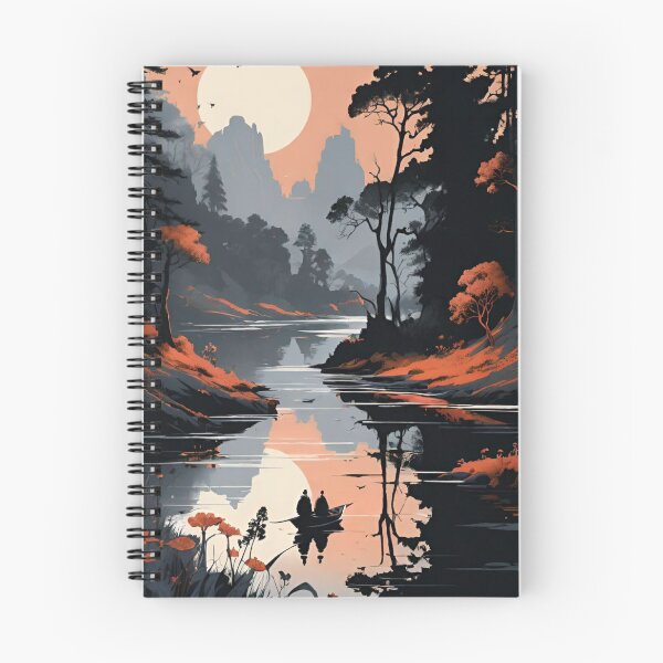 Item preview, Serene Mountain Lake Landscape — Sunset Boat Reflection Vector Art designed and sold by LYAN-STORE.
