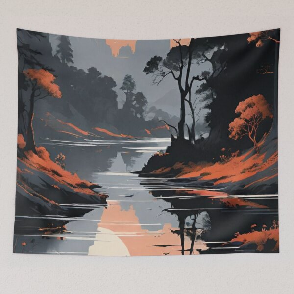 Item preview, Serene Mountain Lake Landscape — Sunset Boat Reflection Vector Art designed and sold by LYAN-STORE.