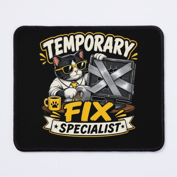 Item preview, Temporary Fix Specialist Funny IT Cat | Duct Tape Developer Meme designed and sold by Corpoheroes.