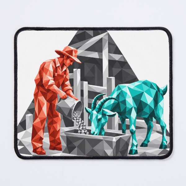 Item preview, Farmer feeding a geometric turquoise goat designed and sold by danart7.