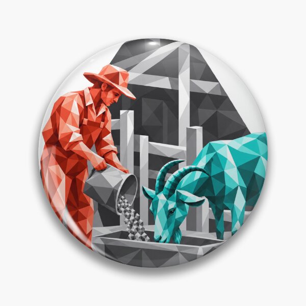 Item preview, Farmer feeding a geometric turquoise goat designed and sold by danart7.