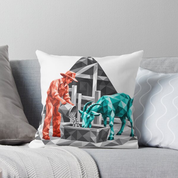 Item preview, Farmer feeding a geometric turquoise goat designed and sold by danart7.