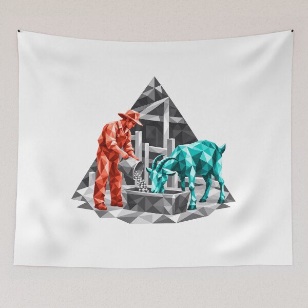 Item preview, Farmer feeding a geometric turquoise goat designed and sold by danart7.