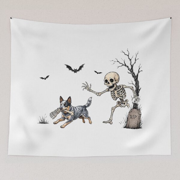 Item preview, Skeleton Chasing Dog Australian Cattle Dog Halloween designed and sold by Gargamal.