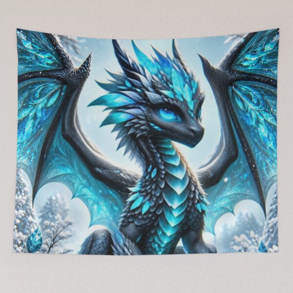 Item preview, Ice Dragon in Crystal Winter Wonderland – Magical Frozen Fantasy Artwork designed and sold by DrakariArt.
