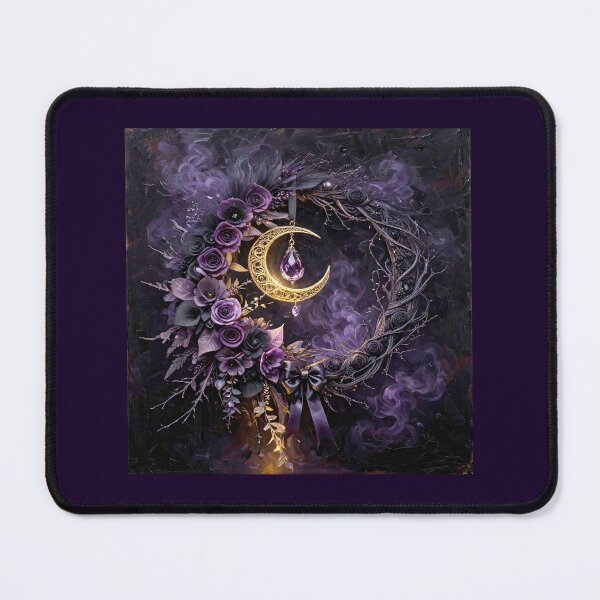 Item preview, Midnight Gold Crescent Moon with Amethyst Crystal Gothic Art designed and sold by LunaAdventurer.