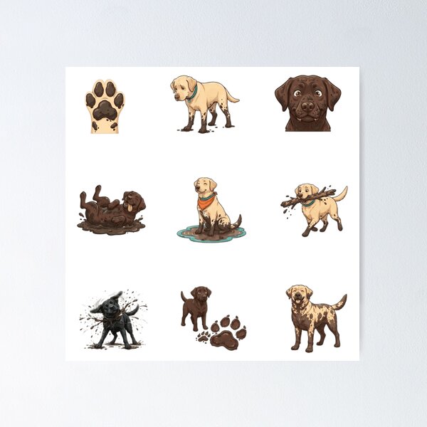 Artikelvorschau, Funny Muddy Labrador Retrievers Messy Dog Chaos Art Sticker entworfen und verkauft von mood-draftsman.