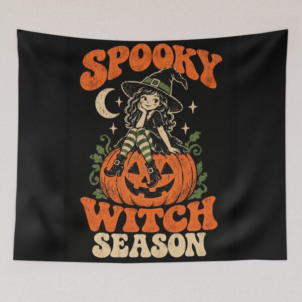 Item preview, Spooky Witch Season Retro Groovy Halloween Cute Witch on Jack O Lantern Vintage Pumpkin designed and sold by Yellowriversss.