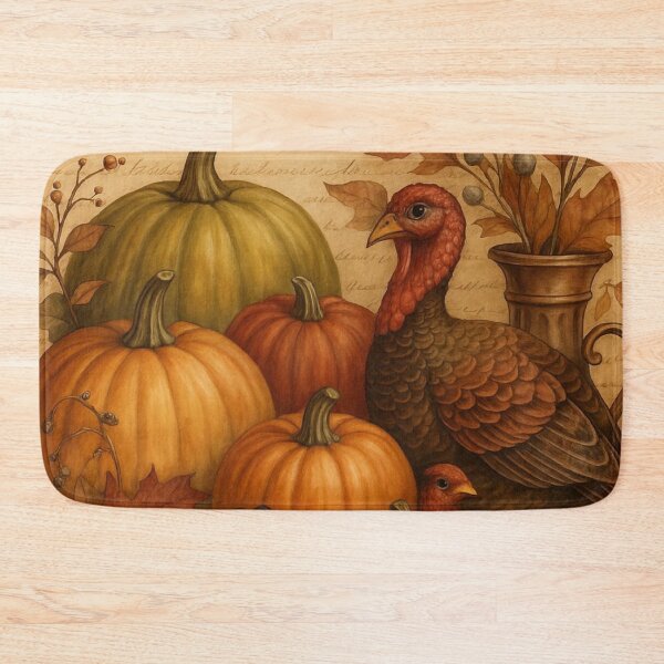 Item preview, Vintage Happy Thanksgiving Turkey and Pumpkins Autumn Harvest designed and sold by LYAN-STORE.