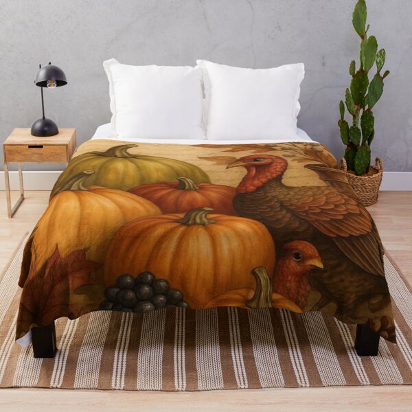 Item preview, Vintage Happy Thanksgiving Turkey and Pumpkins Autumn Harvest designed and sold by LYAN-STORE.