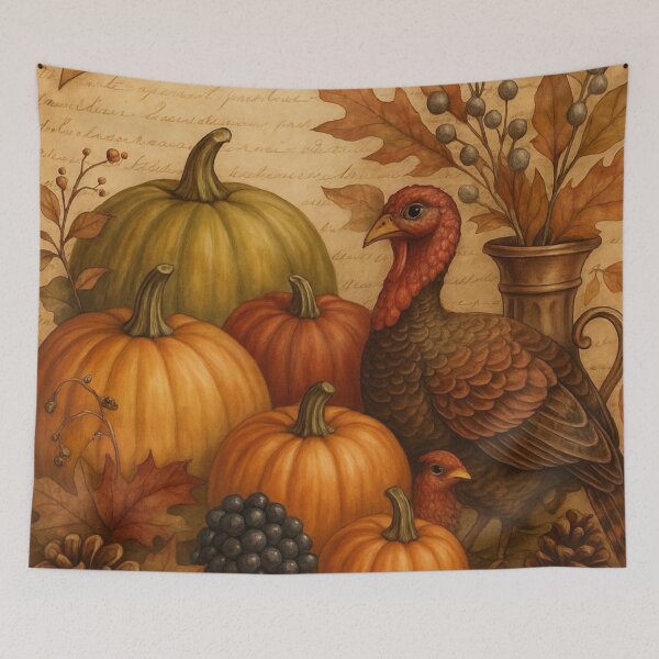 Item preview, Vintage Happy Thanksgiving Turkey and Pumpkins Autumn Harvest designed and sold by LYAN-STORE.