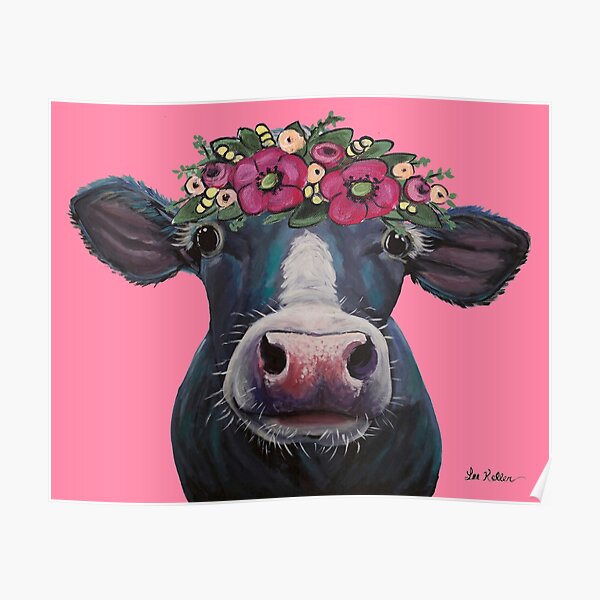 Colorful Cow Art, Cow with Flower Crown Art Poster