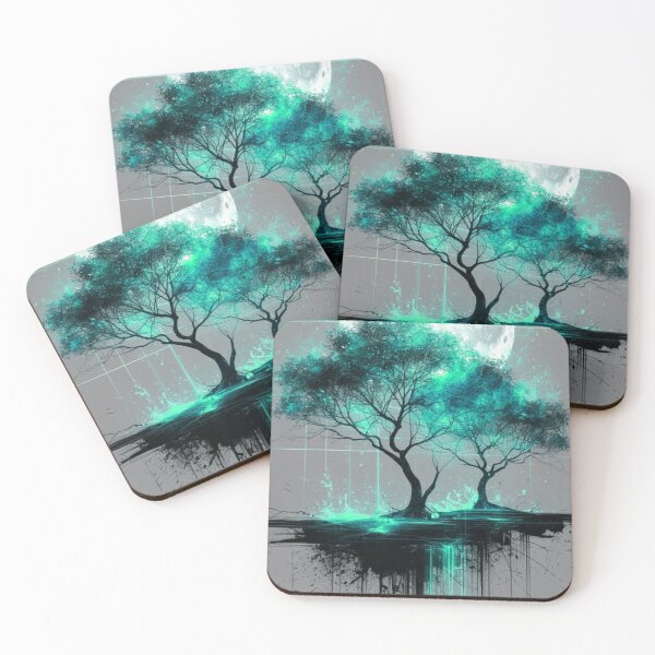 Item preview, Glowing Turquoise Tree of Life — Full Moon Cyberpunk Fantasy designed and sold by LYAN-STORE.