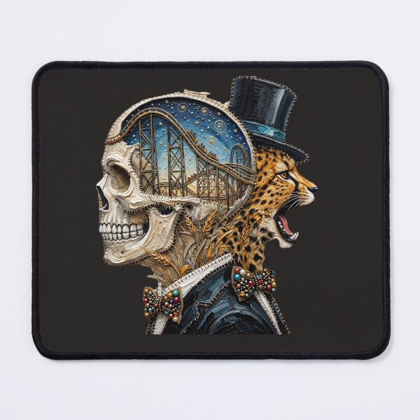 Item preview, Surreal Cheetah Skull Hybrid Top Hat Rollercoaster Impasto Art designed and sold by LujziWorld.