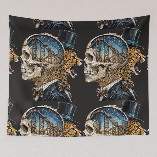 Item preview, Surreal Cheetah Skull Hybrid Top Hat Rollercoaster Impasto Art designed and sold by LujziWorld.