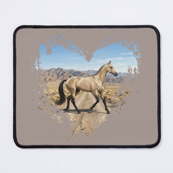 Item preview, The Akhal-Teke horse with a golden coat, a landscape, and a heart designed and sold by Cheval-de-coeur.
