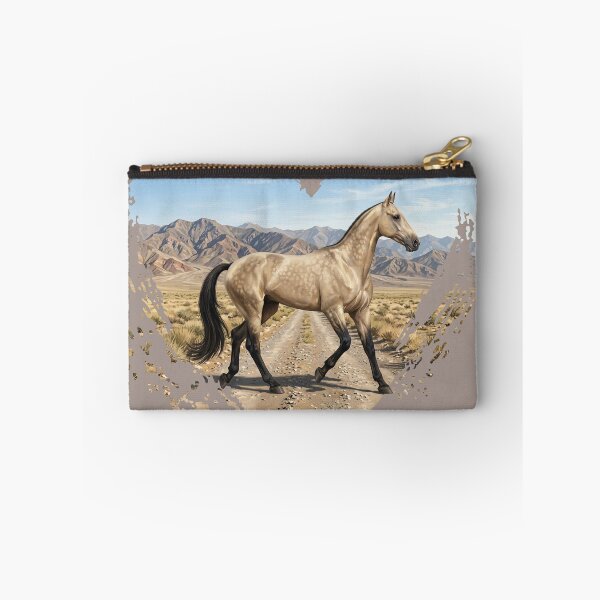 Item preview, The Akhal-Teke horse with a golden coat, a landscape, and a heart designed and sold by Cheval-de-coeur.