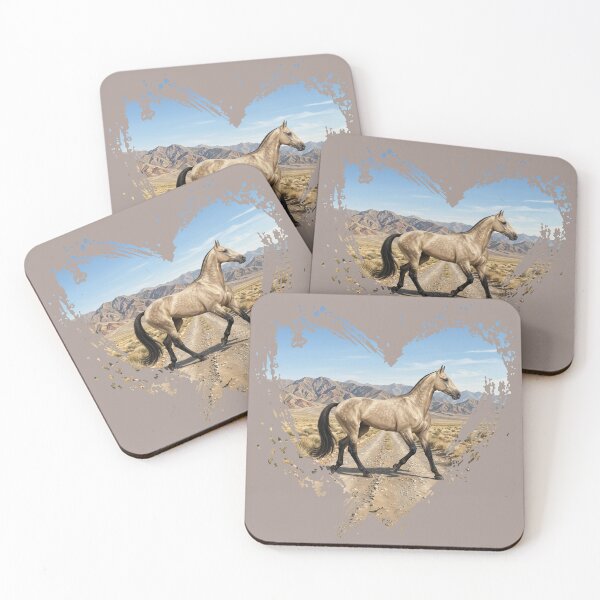 Item preview, The Akhal-Teke horse with a golden coat, a landscape, and a heart designed and sold by Cheval-de-coeur.