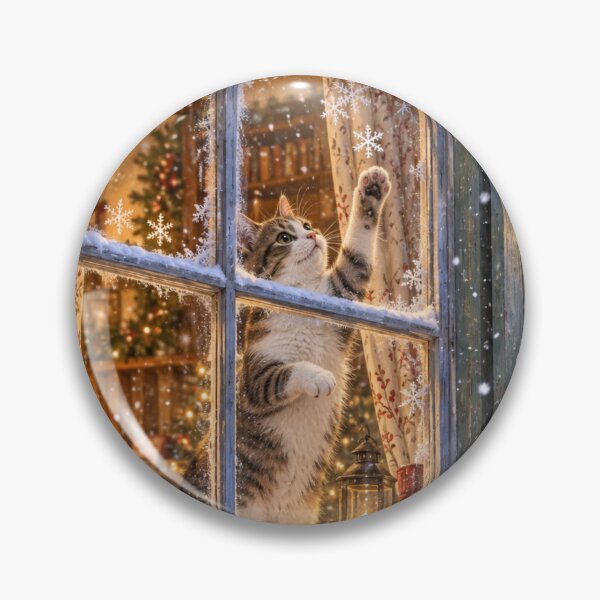 Item preview, Christmas Cat Reaching for Snowflakes designed and sold by Meandmyshop.