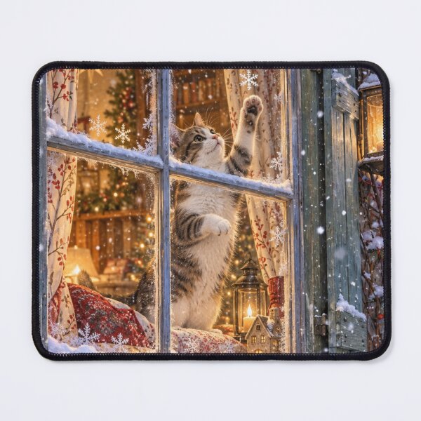 Item preview, Christmas Cat Reaching for Snowflakes designed and sold by Meandmyshop.