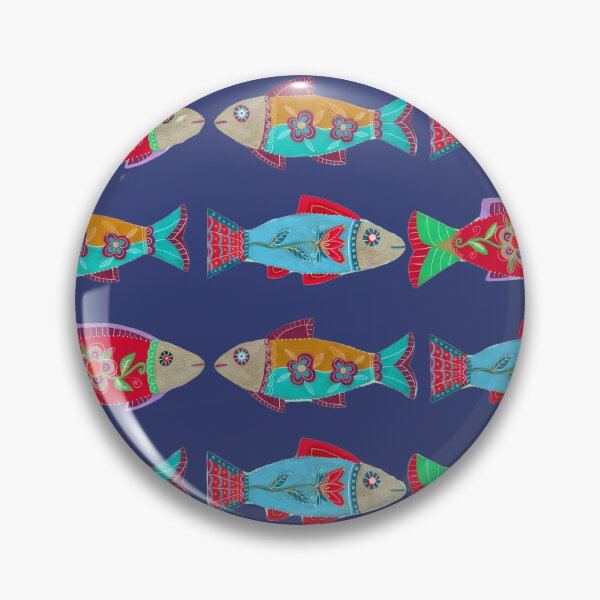 Item preview, Folk Art Fish Pattern on Blue designed and sold by Fani*.