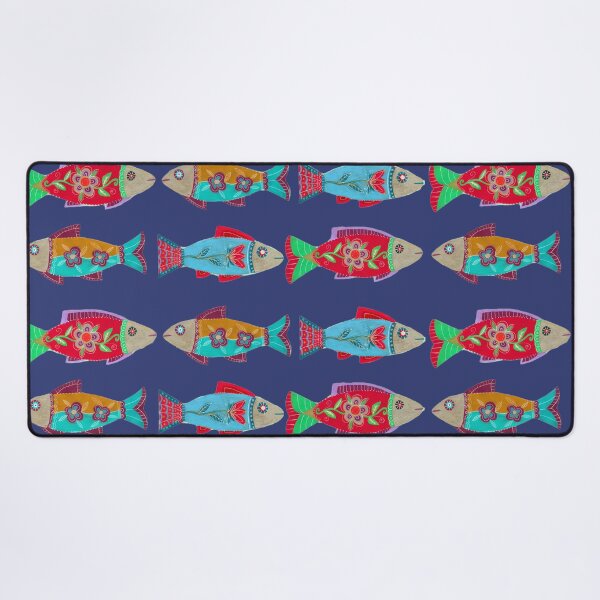 Item preview, Folk Art Fish Pattern on Blue designed and sold by Fani*.