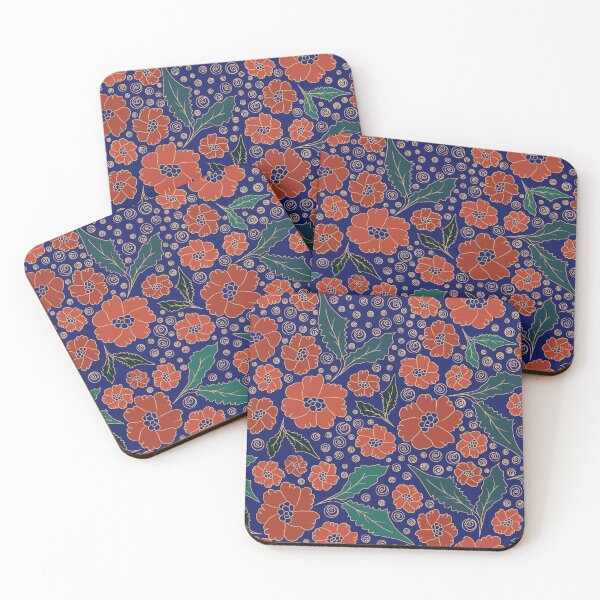 Item preview, Navy Poppy Floral Botanical Pattern designed and sold by Kraalikaa.