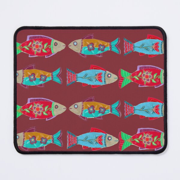Item preview, Folk Art Fish Pattern on Brick Red designed and sold by Fani*.