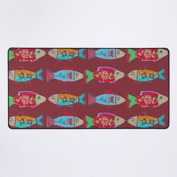 Item preview, Folk Art Fish Pattern on Brick Red designed and sold by Fani*.