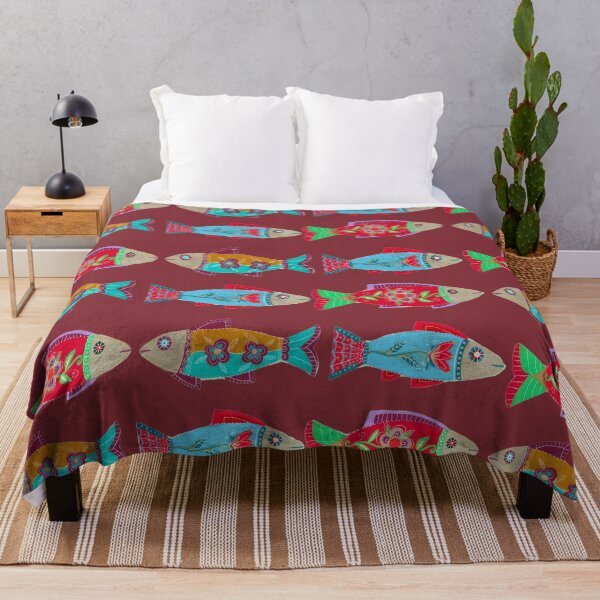Item preview, Folk Art Fish Pattern on Brick Red designed and sold by Fani*.