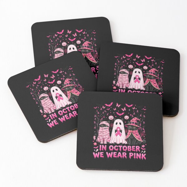 Item preview, in October We Wear Pink Cat Ghosts Breast Cancer Halloween designed and sold by Nannythenimfa.