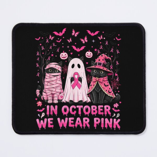 Item preview, in October We Wear Pink Cat Ghosts Breast Cancer Halloween designed and sold by Nannythenimfa.
