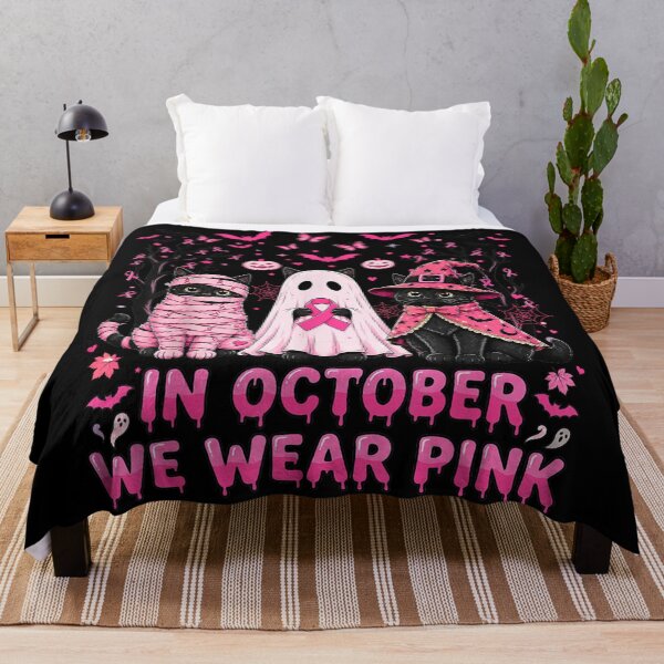Item preview, in October We Wear Pink Cat Ghosts Breast Cancer Halloween designed and sold by Nannythenimfa.